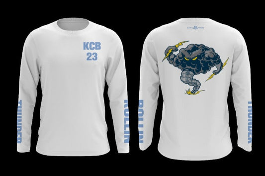 Rolling Thunder Long Sleeve Small Logo Fan Shirt - White with Blue