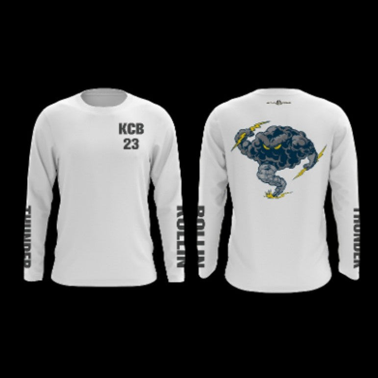 Rolling Thunder Long sleeve small logo Fan Shirt - White with Grey